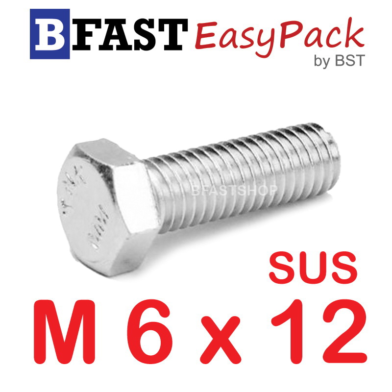 สกรูหัวเหลี่ยมสแตนเลส M6 x 12 (10 ตัว)