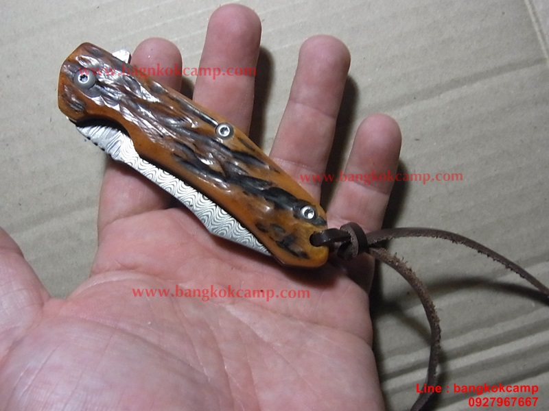 มีดพับ ดามัสกัส Damascus พร้อมซองหนังแท้ (เล่มใหญ่)