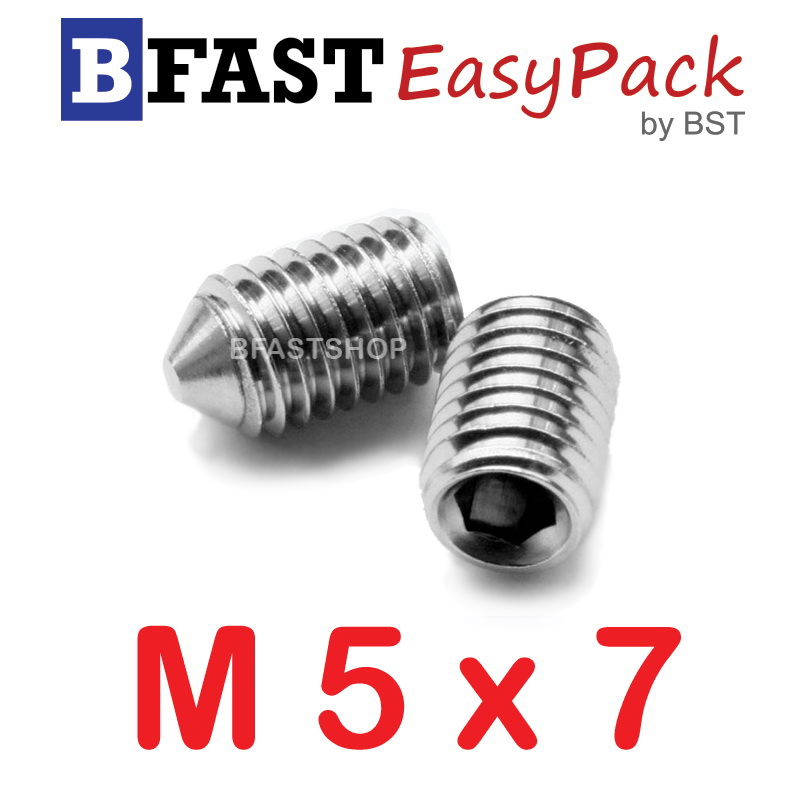 สกรูตัวหนอนปลายแหลมสแตนเลส SUS M5 x 7 (2 ตัว/ถุง)