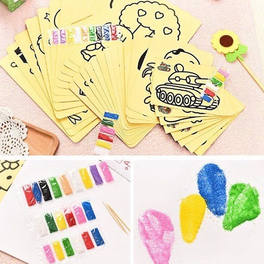 L ทรายโรยสี สติกเกอร์ทราย แผ่นโรยทราย sand sticker 27.5 * 20.5 ซม. คละลาย
