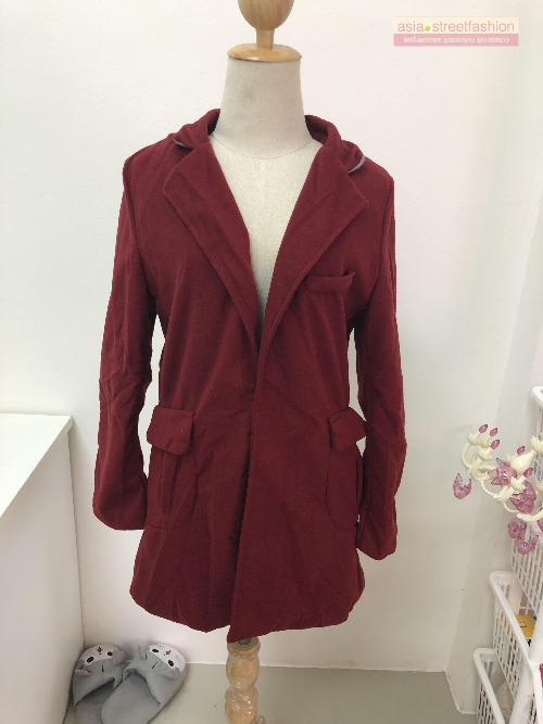 เสื้อโค้ทกันหนาว สไตล์เกาหลี ทรง Classic ผ้าสำลีเนื้อเบา ไม่หนา บุซับในกันลม สีไวน์แดง พร้อมส่ง RED WINE XL