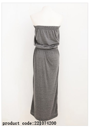 MAXI DRESS - ชุดเดรสยาวเกาะอก ใส่เที่ยว ทำงาน สีเทา จั๊มเอว กระเป๋า 2 ข้าง น่ารัก เท่ห์ๆ ASIA STREET FASHION