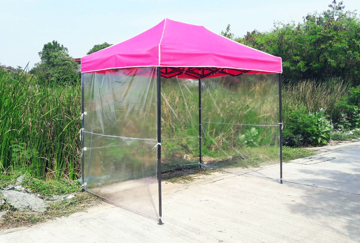 เต็นท์พับได้ สีชมพู ขนาด 2m x 3m พร้อมพลาสติกใส 3 ด้าน