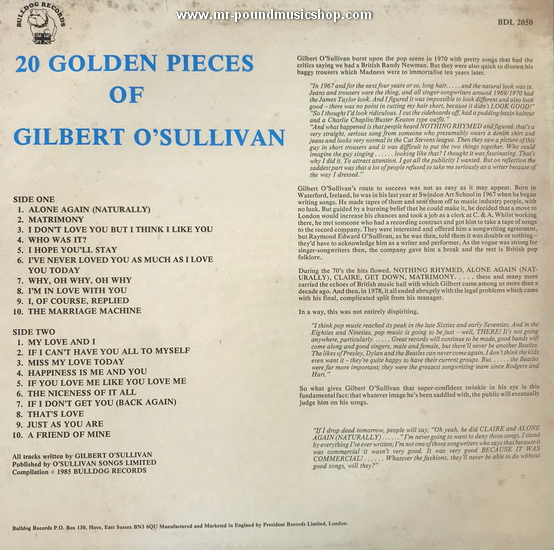 Gilbert O'Sullivan - 20 Golden Pieces Of Gilbert O'Sullivan