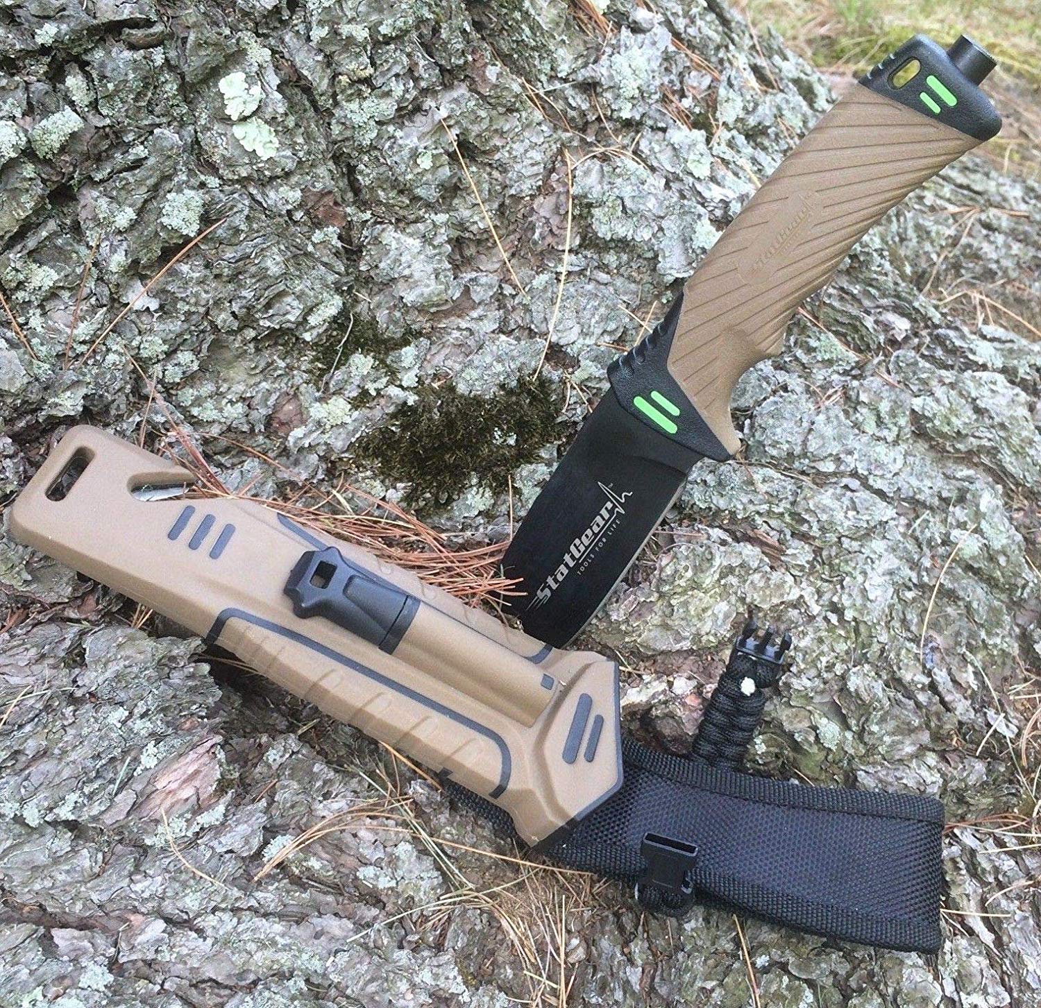 มีดเดินป่า StatGear Surviv-All Fixed-Blade Bowie Knife with Sheath, Firestarter, Sharpener & Cord Cutter for Hunting Camping Outdoors Hiking EDC