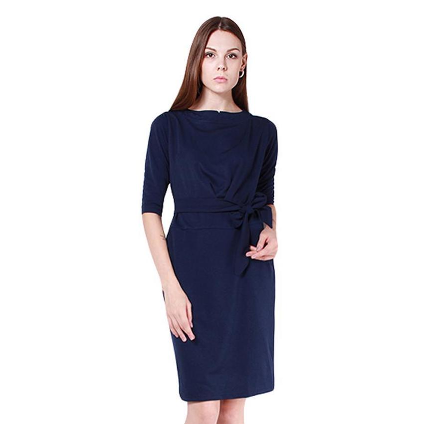 LALANG Women Half Sleeve Women is Fashion Dresses O-Neck Slim Casual Dark Blue