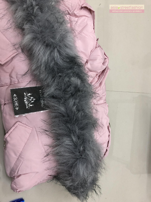 เสื้อกันหนาวฮู้ดดี้ แต่งเฟอร์หนาฟู งานเกรดดีเหมือนแบบ บุนวมหนา อุ่นมาก หิมะก็เอาอยู่ (ถอดขนถอดฮู้ดได้) ชมพูฮู้ดเทา M