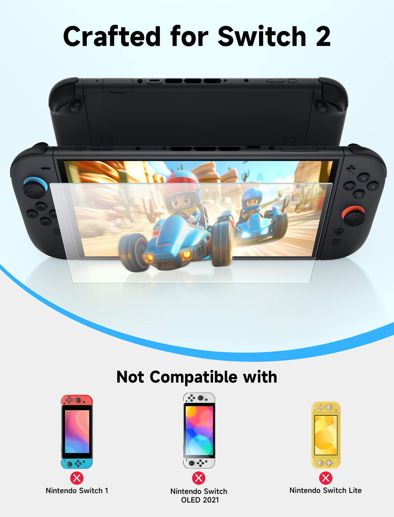 JSAUX ฟิล์มกระจกนิรภัย for Nintendo Switch 2 (รุ่นปี 2025) แพ็ค 2 แผ่น พร้อมกรอบติดตั้ง
