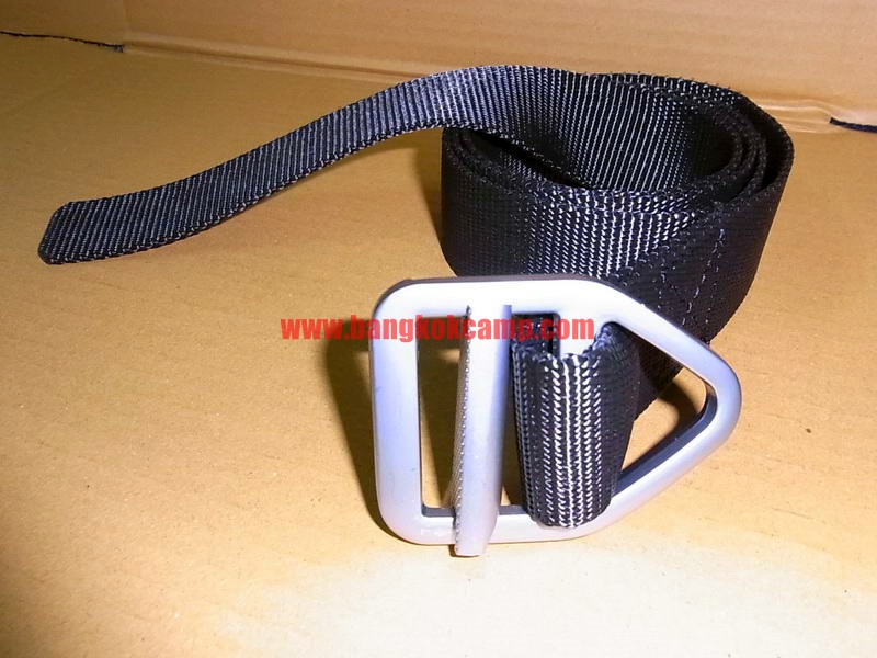 เข็มขัด หัวโลหะขาว สีดำ