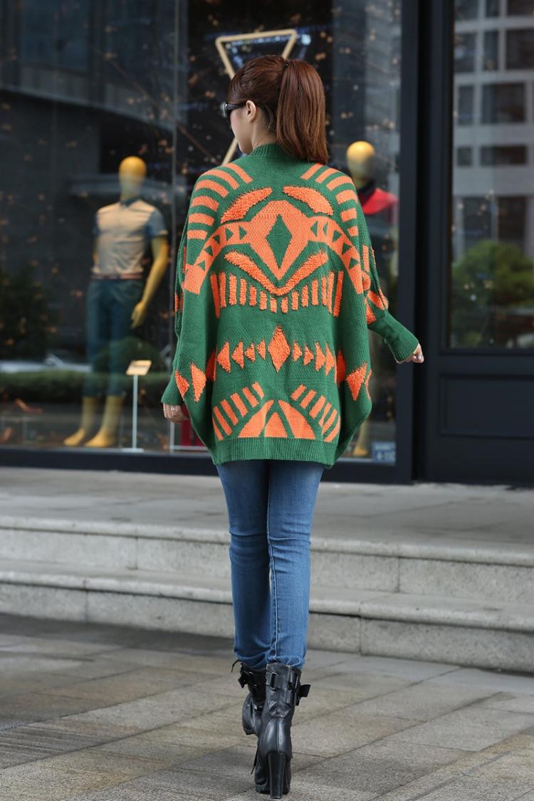 fashion เสื้อคลุม ไหมพรม สีเขียว ส้ม ใส่กันหนาวได้ อุ่นๆ น่ารัก