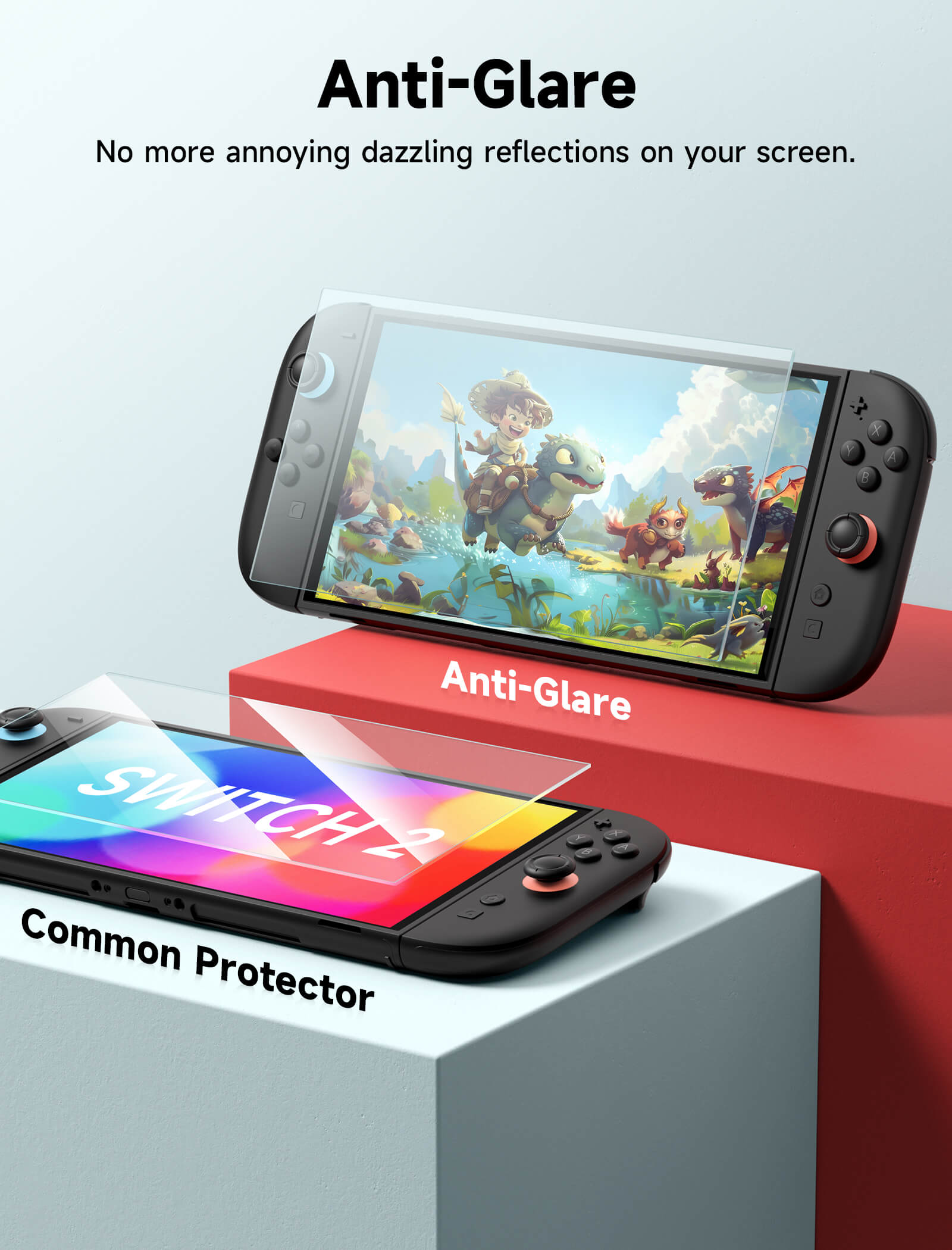 JSAUX ฟิล์มกระจกนิรภัย for Nintendo Switch 2 (รุ่นปี 2025) แพ็ค 2 แผ่น พร้อมกรอบติดตั้ง