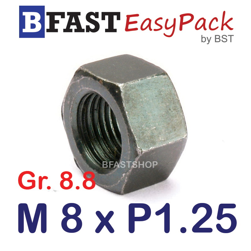 หัวน็อตมิลดำ M8 x P1.25 *เหล็กแข็ง เกรด 8.8* (12 ตัว/ถุง)