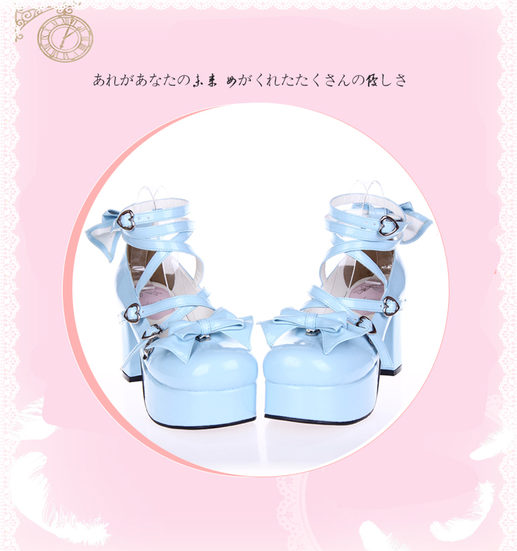 Angelic imprint : พรีออเดอร์ รองเท้าแฟชั่นสไตล์ญี่ปุ่นหนัง PU ประดับโบว์ สูง 8 ซม. แบรนด์แท้