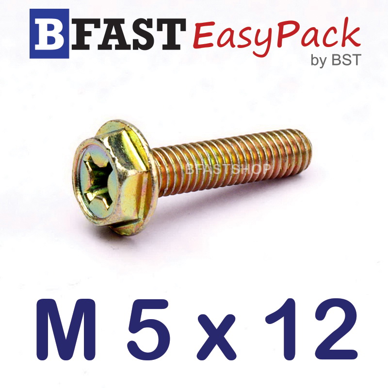 สกรูหัวเหลี่ยมติดแหวน HW+ M5 x 12 (10 ตัว/ถุง)