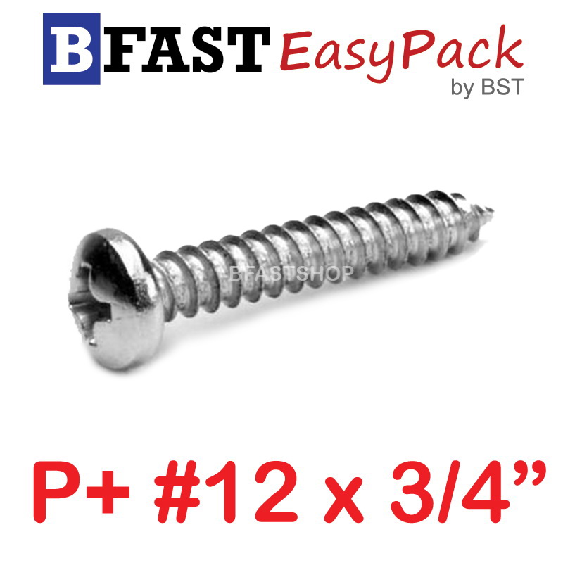 สกรูเกลียวสแตนเลส P+ SUS # 12 x 3/4" (10 ตัว/ถุง)