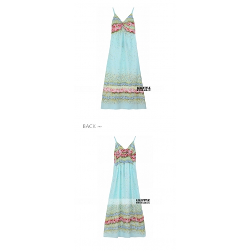 maxi dress ชุดเดรสยาวสายเดี่ยว แฟชั่นใส่เที่ยว น่ารัก ผ้า Cotton สีฟ้า ลายจุด ดอกไม้ สม็อกอกด้านหลัง สวยมากๆ ค่ะ Asia Street Fashion