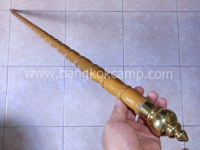 ไม้มงคลหายาก... ไม้ตะพด(พยอม) ลายสวยมาก หัวขุน+ท้ายทองเหลือง ยาว105ซม