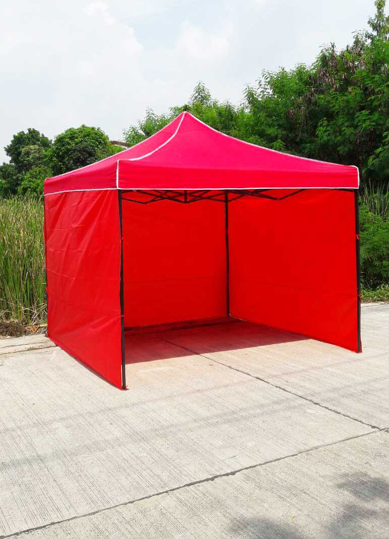 เต็นท์พับได้ สีเเดง ขนาด 3m x 3m พร้อมผ้าข้าง 300D 3 ด้าน