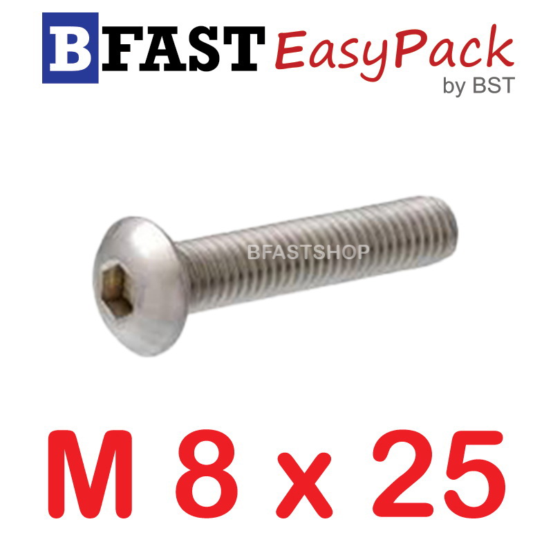 สกรูหัวจมกลมสแตนเลส SUS M8 x 25 ( 3 ตัว/ถุง )
