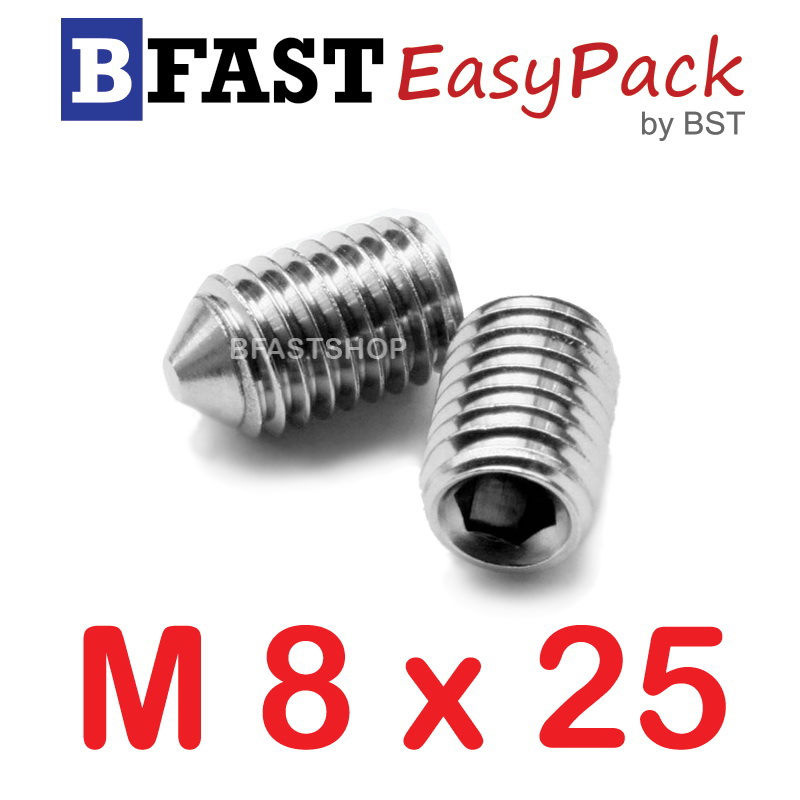 สกรูตัวหนอนปลายแหลมสแตนเลส SUS M8 x 25 (1 ตัว/ถุง)