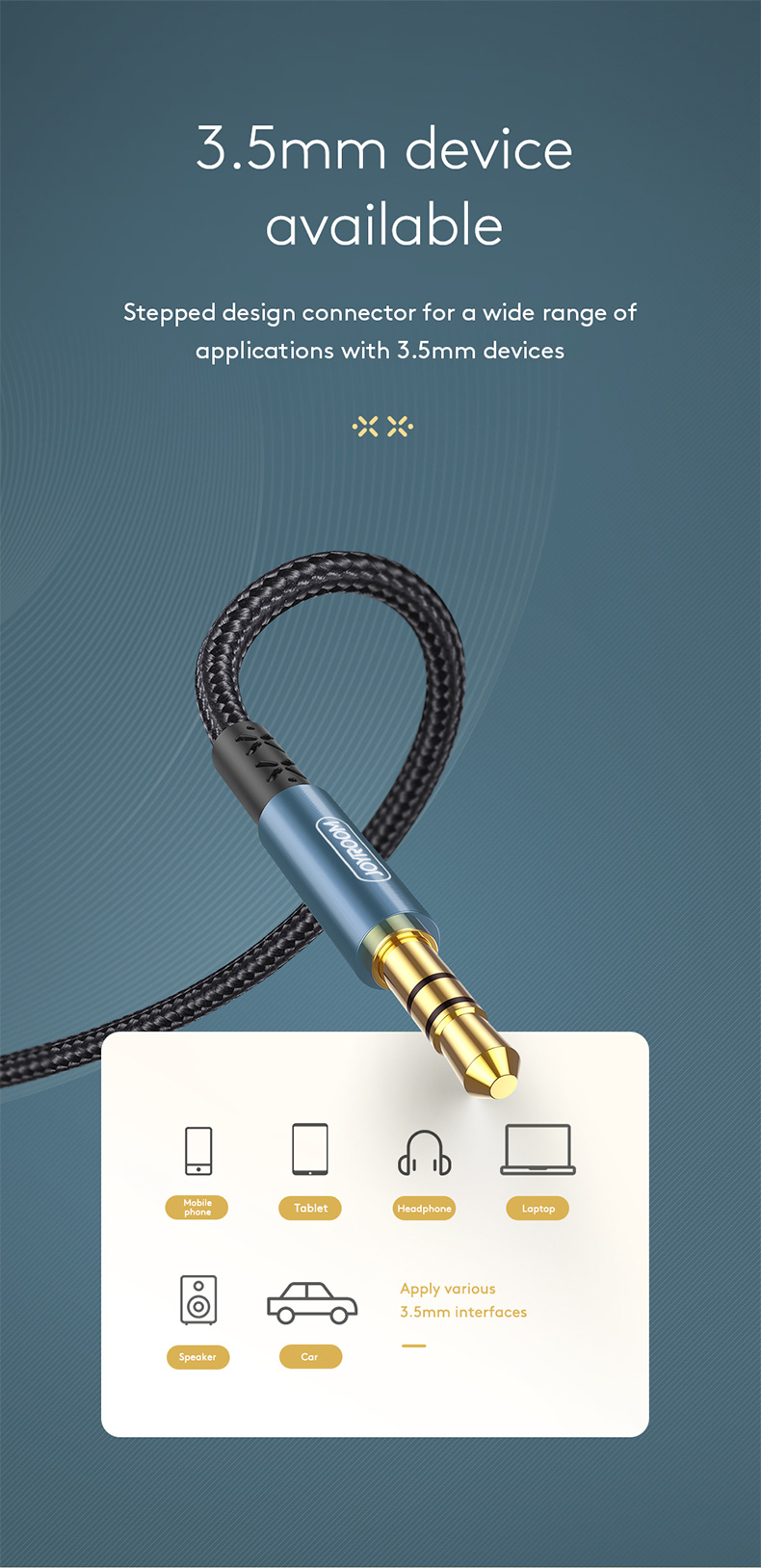 Joyroom A1. AUX car stereo audio cable - สายเชื่อมต่อสัญญาณเสียง 3.5mm สาย 1เมตร 2เมตร