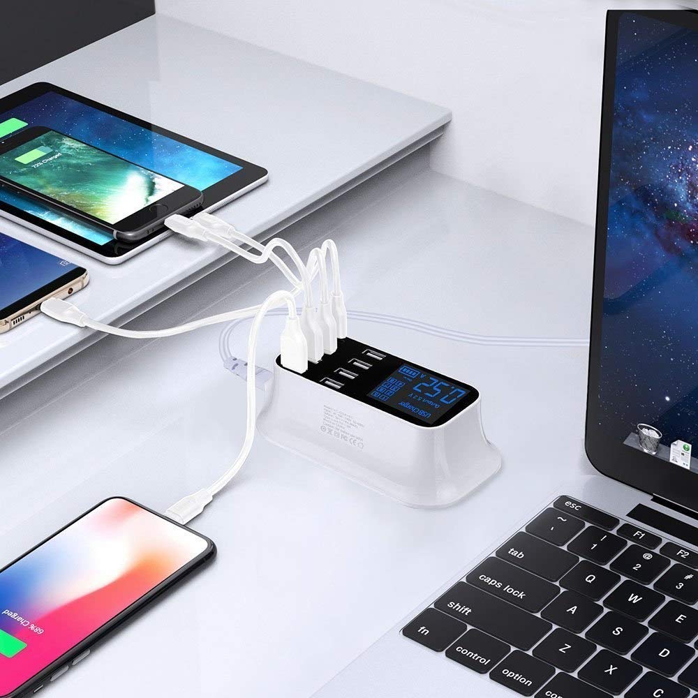 CD-A19Q USB Charger LCD 8 port 40W - แท่นชาร์จ USB 7 ช่อง รองรับ QC3.0, PD,Type-C