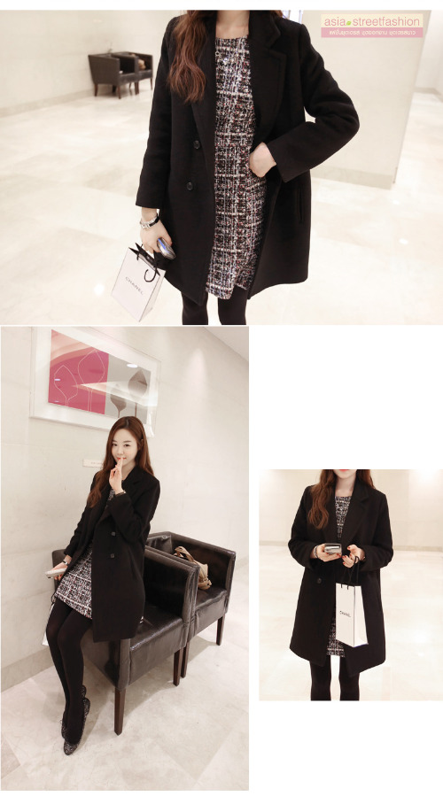 S-4XL เสื้อโค้ทกันหนาว สไตล์เกาหลี ทรงเรียบง่าย ทรงยาว ดูดี ผ้าวูลผสมบุซับในกันลม จะใส่คลุม หรือใส่เป็นโค้ทก้สวยเก๋ พร้อมส่งจ้า BLACK