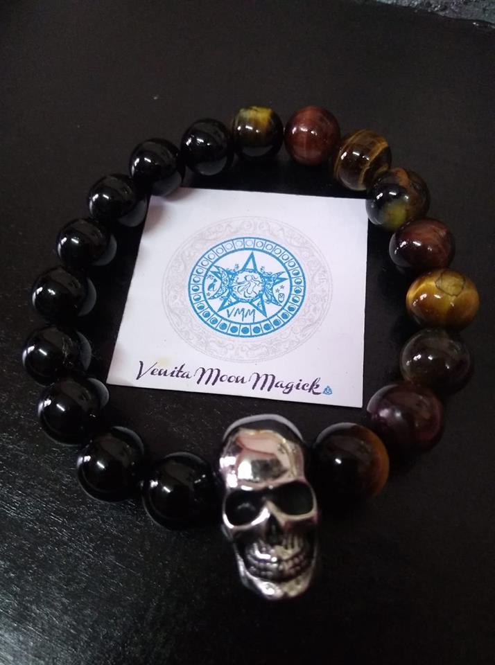 ข้อมือหินไทเกอร์อายและนิล Oniyx & 3 Tiger's Eyes Stone Bracelet