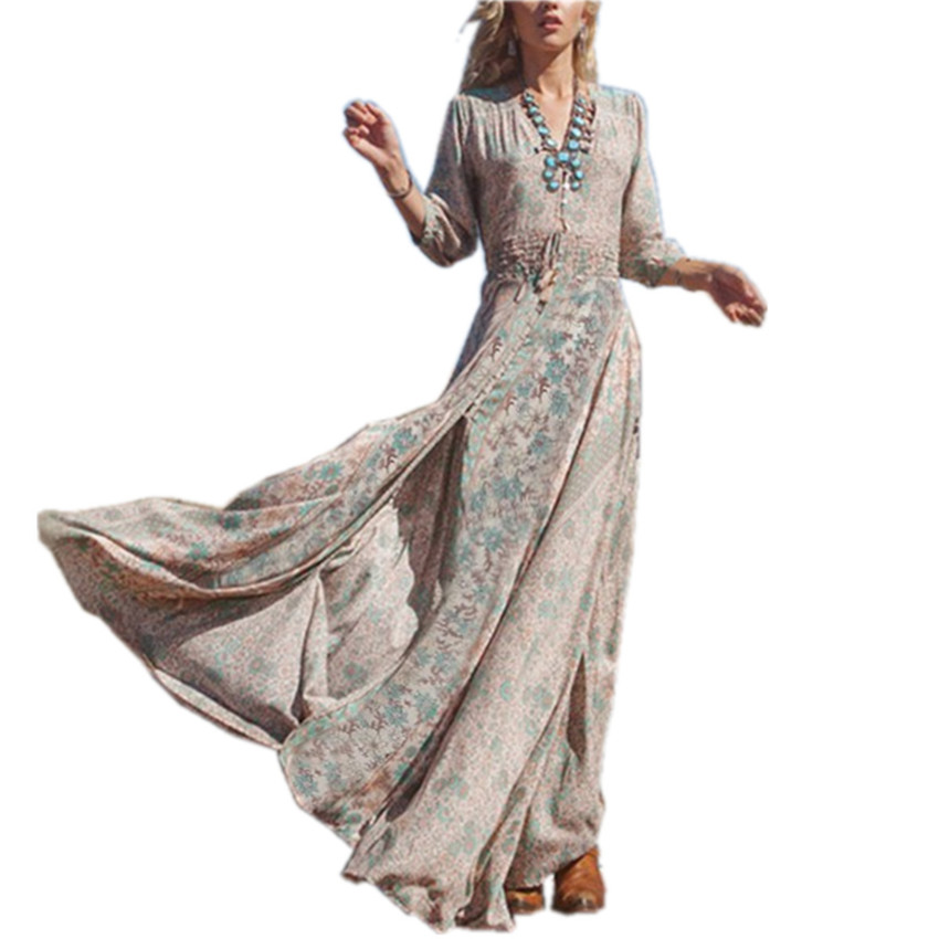 ZANZEA Women Sexy Boho Summer Casual Boho Floral Evening PartyBeach Long Maxi Dresses