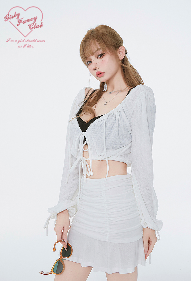 Girly Fancy Club : พรีออเดอร์ กระโปรงทรงเอจับจีบแฟชั่นมีซับใน แบรนด์แท้