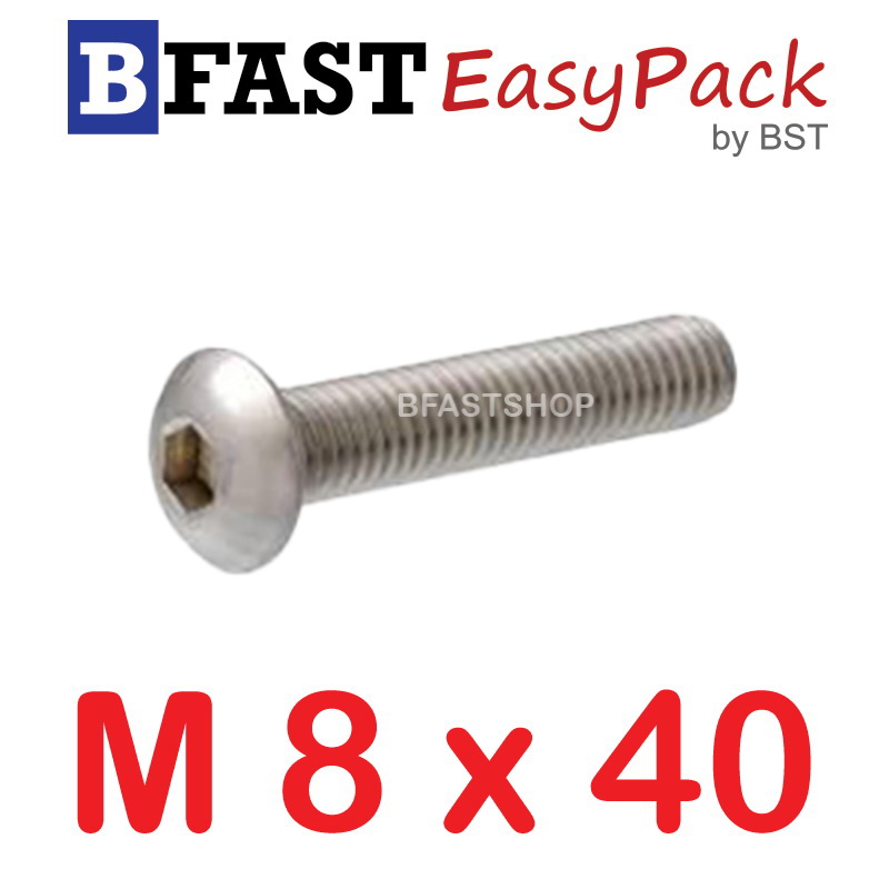 สกรูหัวจมกลมสแตนเลส SUS M8 x 40 ( 2 ตัว/ถุง )