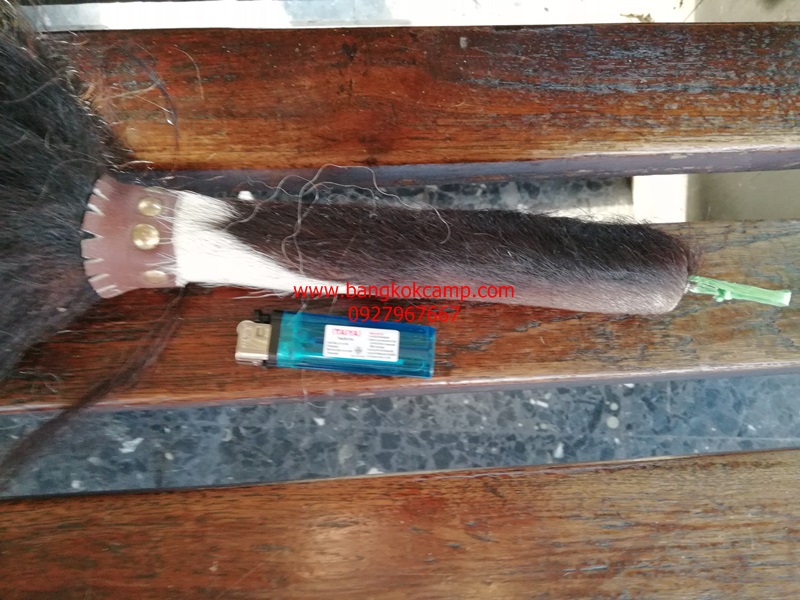 แส้ขนจามรีแท้ ด้ามหนัง​ ใหม่เก่าเก็บ ไม่ผ่านการใช้ (2) ขนสีดำ หายาก