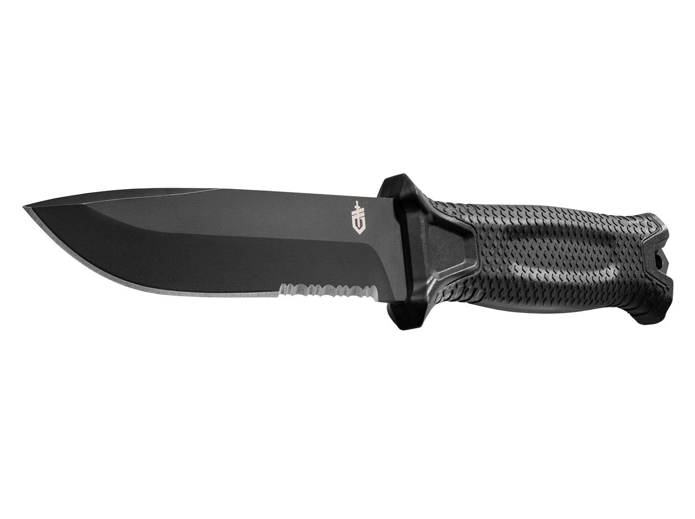 มีดใบตาย Gerber StrongArm Fixed 4.8" Black Combo Blade, Black Glass Filled Nylon Handles - 30-001060N ของแท้