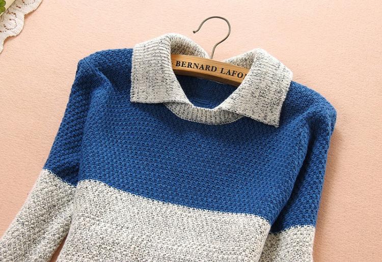 fashion เสื้อกันหนาวไหมพรมแฟชั่น คอปก สีน้ำเงิน น่ารักๆ ใส่เที่ยว