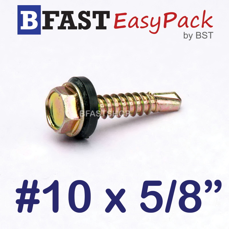สกรูหัวเหลี่ยมปลายสว่าน #10 x 5/8" +ยางรอง (20 ตัว/ถุง)