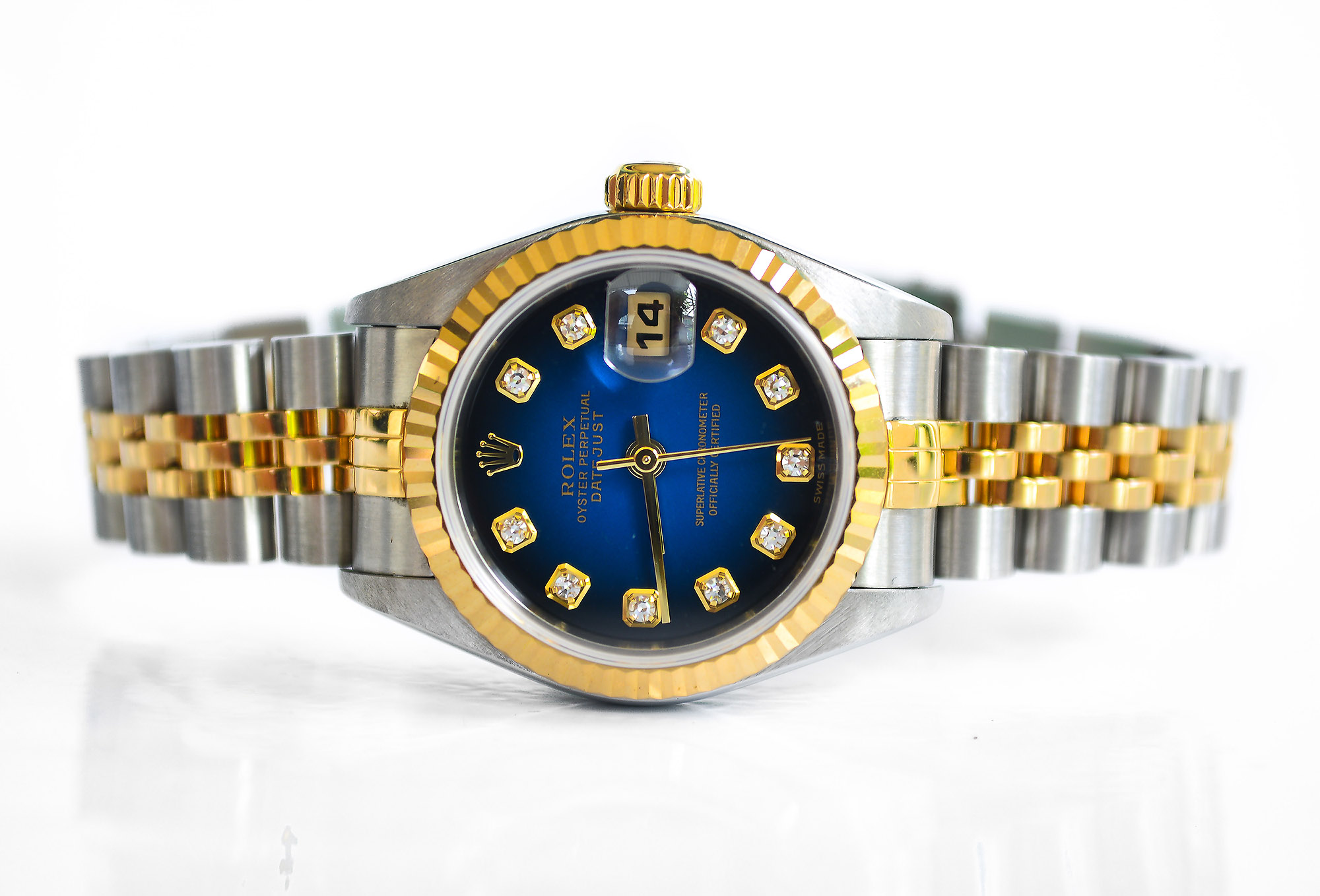 Rolex Date-just Ladysize 2tone Series 7 เบ้าใหญ่ หลักเพชร หน้าน้ำเงิน