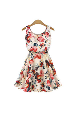 Fancyqube Novelty Dresses For Women Trendy Fashion Style Onlinees Round Neck Florals Print Shop Fashion Dresses Online Apricot