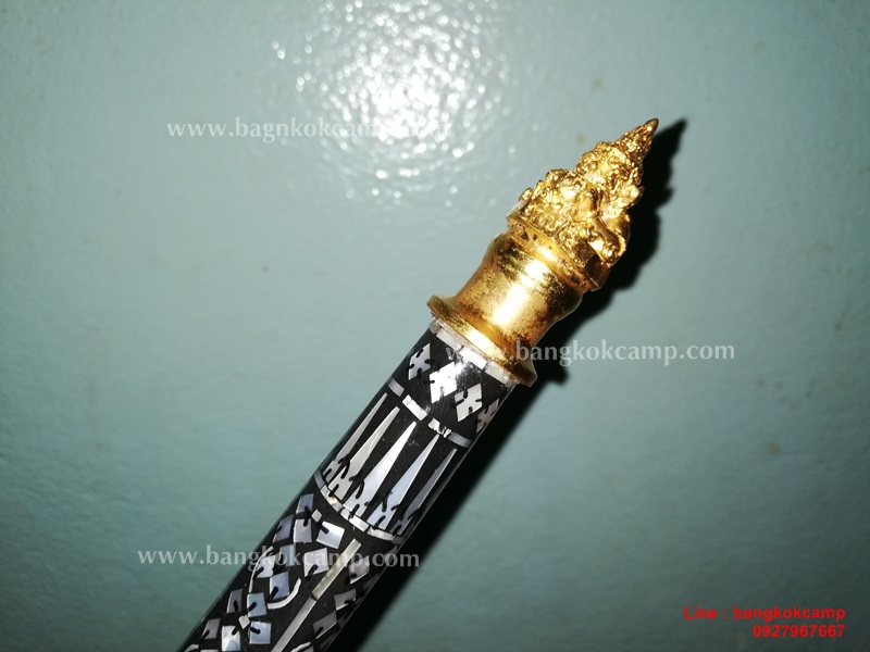 ไม้ครู หรือไม้ถือประดับมุข หัวนารายณ์ทรงสุบรรณ(นารายณ์ทรงครุฑ) ท้ายราหู ชุบทอง