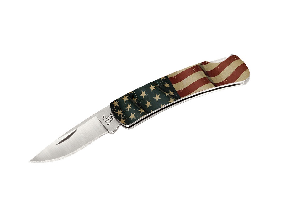 มีดพับ Buck 525 American Flag Gent Folding Knife 1-7/8" Blade, Stainless Steel Handles - 7846