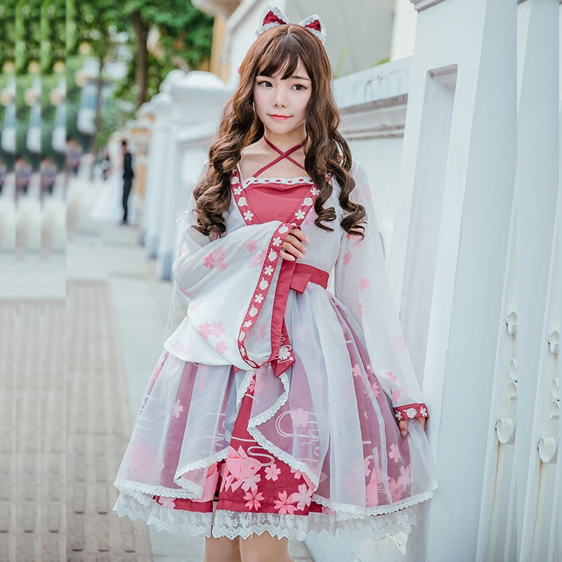 พรีออเดอร์ : ชุดคอสเพลย์ชุดกิโมโนโลลิต้า แถมฟรีโบว์ติดผม ชุดมีให้เลือก 3สี 4แบบค่ะ
