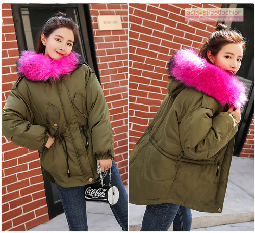 เสื้อกันหนาวฮู้ดดี้ แต่งเฟอร์หนาฟู งานเกรดดีเหมือนแบบ บุนวมหนา อุ่นมาก หิมะก็เอาอยู่ (ถอดขนถอดฮู้ดได้) เขียวฮู้ดชมพู