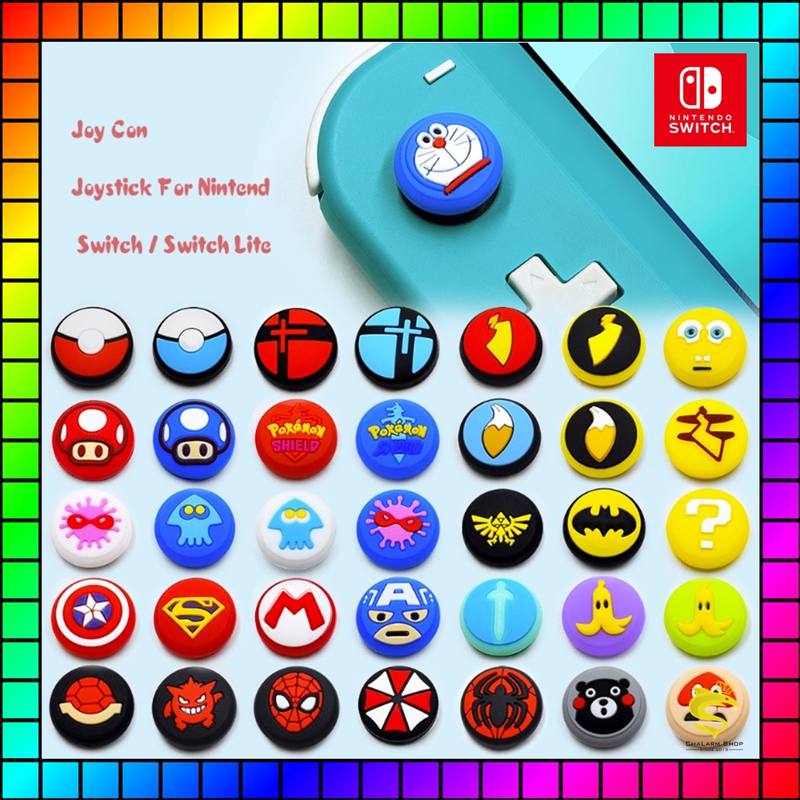 (1ชิ้น)ซิลิโคนอนาล็อกลายน่ารัก for Switch joy-con V1 V2 LITE OLED