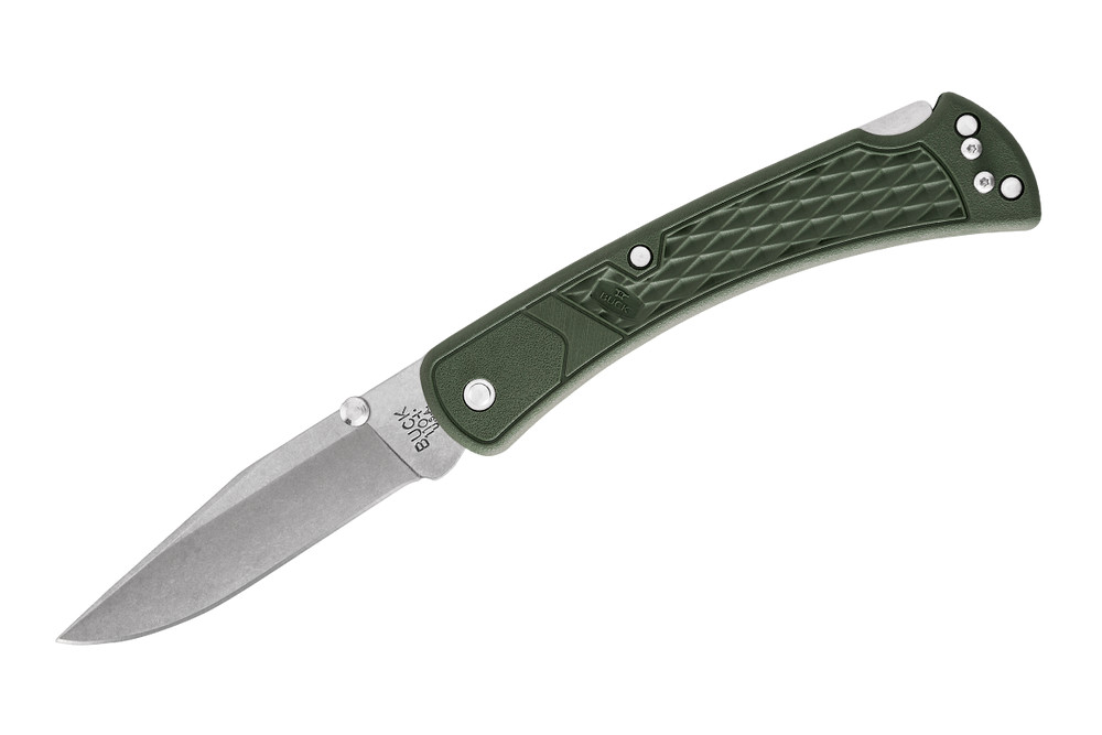 มีดพับ Buck110 Slim Select Folding Hunter 3.75" Plain Blade, Green GFN Handles, Deep Carry Pocket Clip