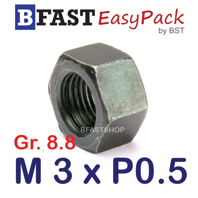 หัวน็อตมิลดำ M3 x P0.5 *เหล็กแข็ง เกรด 8.8* (20 ตัว/ถุง)