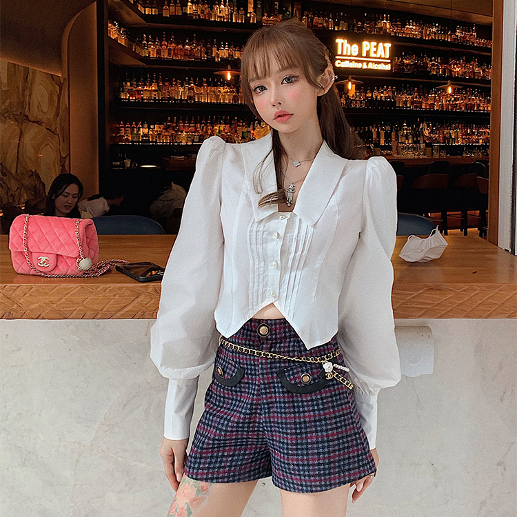 Girly Fancy Club : พรีออเดอร์ กางเกงขาสั้นลายสก็อตเอวสูงผ้าสแปนเด็กซ์ แบรนด์แท้ (สินค้าไม่รวมเข็มขัด)