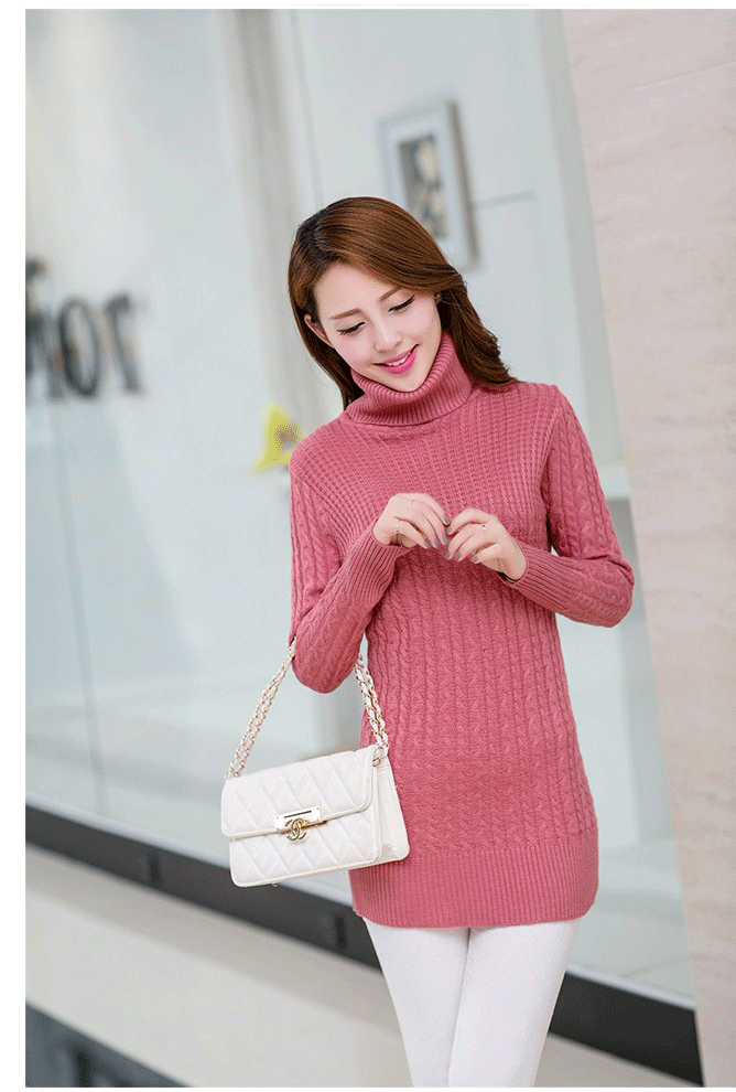 fashion เสื้อไหมพรมคอเต่า สเวตเตอร์ สีชมพู ใส่เที่ยว ทำงาน น่ารักๆ