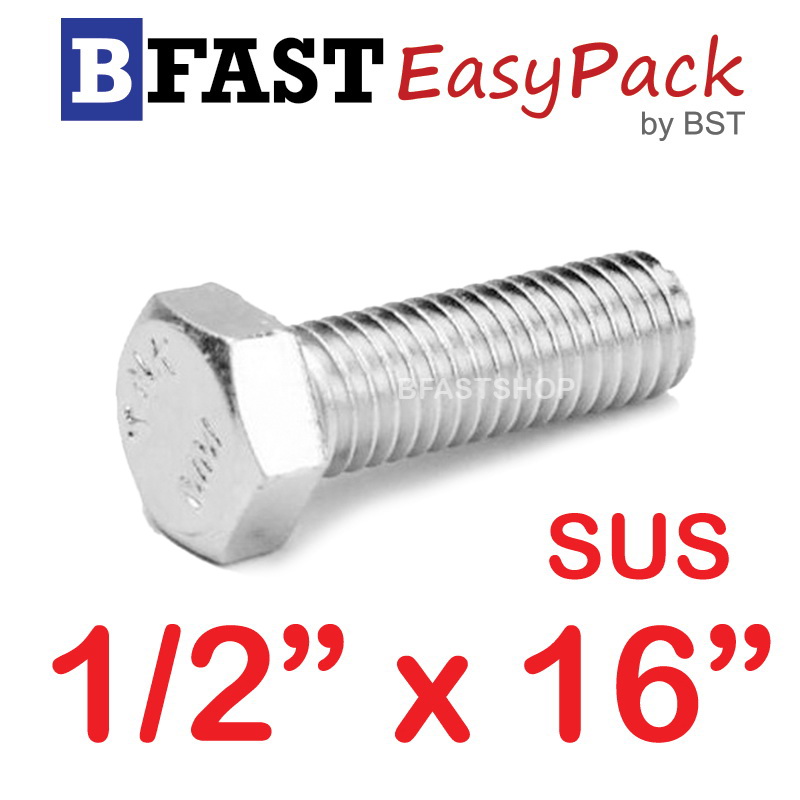 สกรูหัวเหลี่ยมสแตนเลส 1/2" x 16" (1 ตัว)