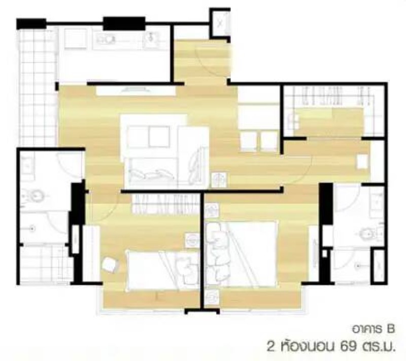 ขาย / ให้เช่าคอนโด U Delight @ Jatujak Station (ยู ดีไลท์ แอท จตุจักร สเตชั่น) 2 ห้องนอน 2 ห้องน้ำ ขนาด69 ตรม