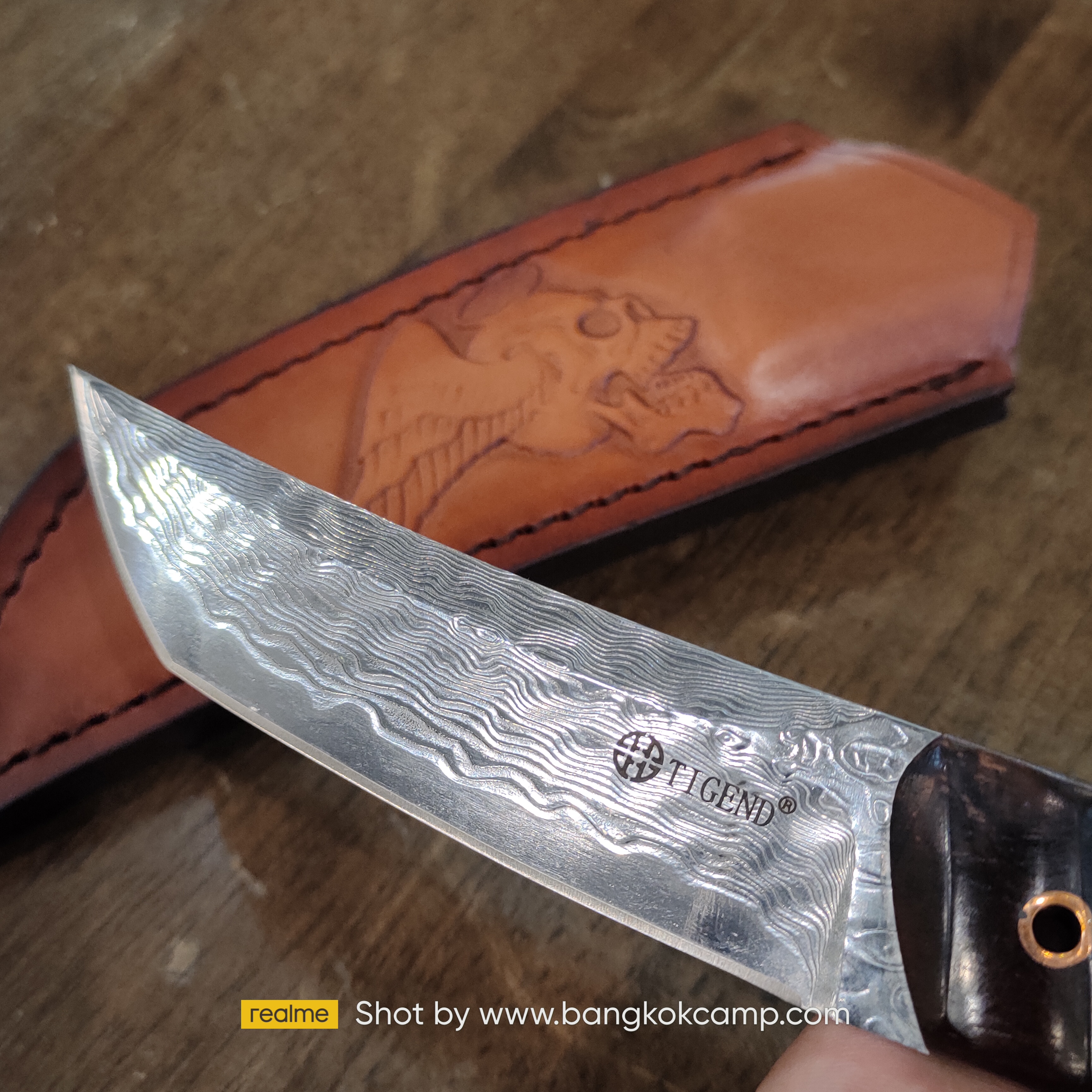 มีดดามัสกัส ด้ามไม้ พร้อมซองหนังแท้