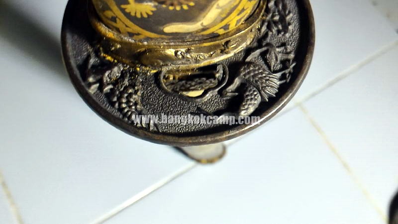 ดาบญี่ปุ่นลายเสือเล่มเล็ก ฮาราคีรี กระไหล่เงิน ใบมีดเป็นเหล็กลาย (ใบมีดดามัสกัส)